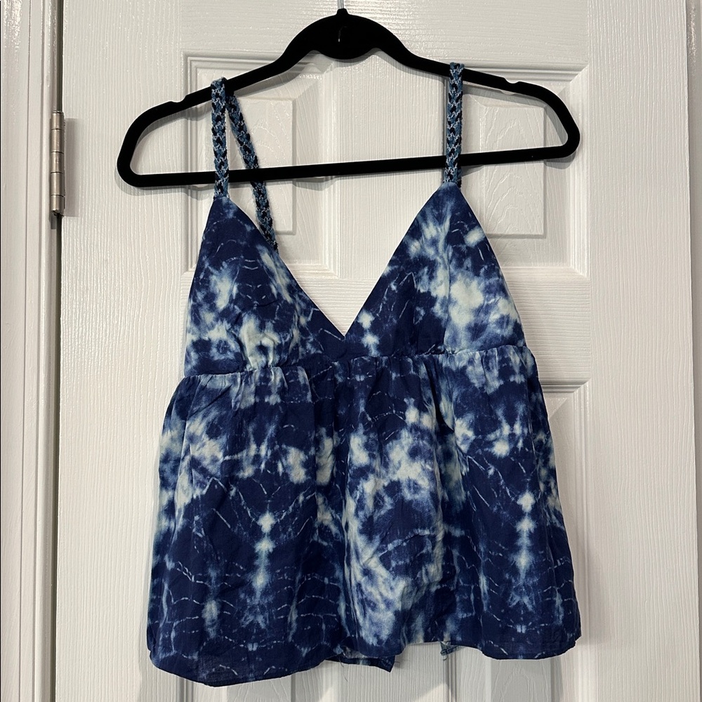 Zara Blue and White Tie-Dye Crop Top
